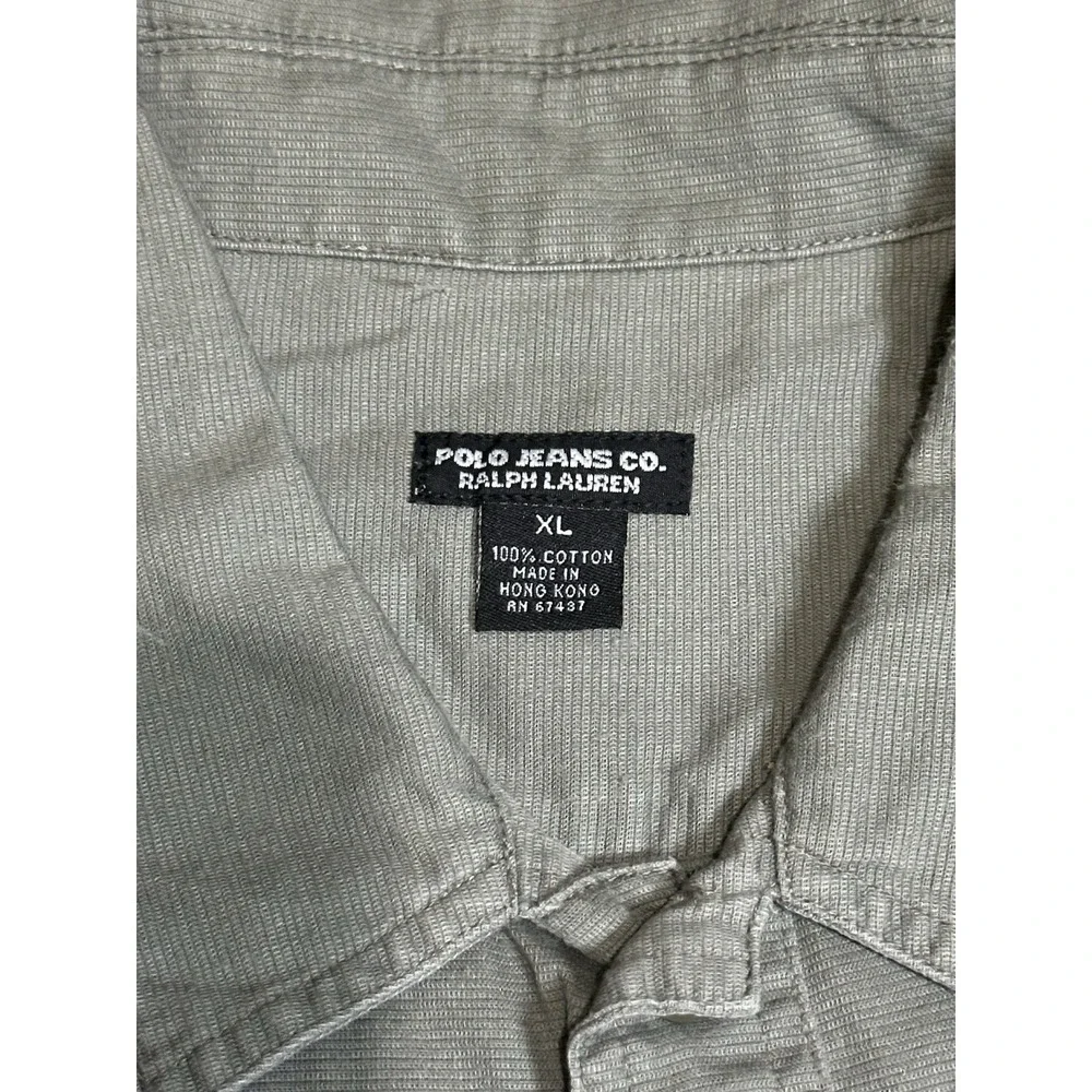 Y2k Ralph Lauren Polo Jeans Co Military Shirt Utility‎ Button Up Size XL Grey